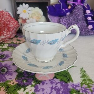 vintage Myott Staffordshire China-Lyke" teacup and saucer set Ironstone Blue Sil